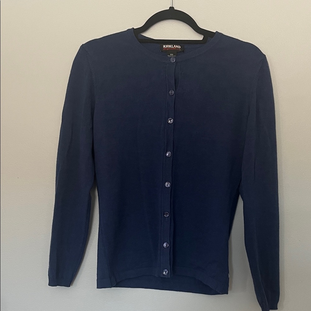 Kirkland Signature 100% Merino Wool Button Front Cardigan Navy